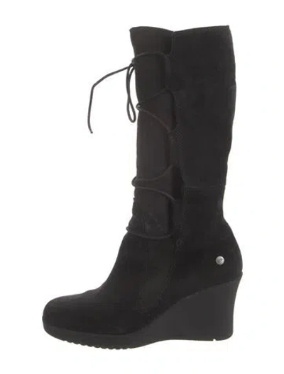 Pre-owned Ugg Suede Lace-up Boots In Black