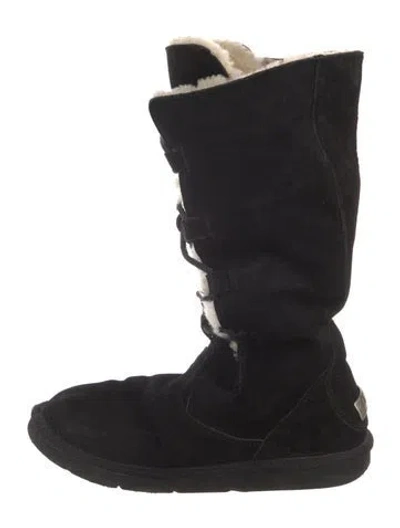 Pre-owned Ugg Suede Lace-up Boots In Black