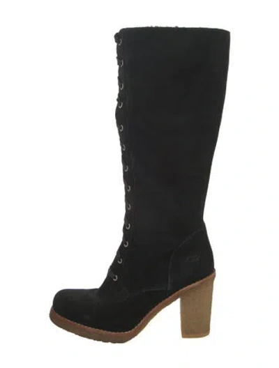 Pre-owned Ugg Suede Lace-up Boots In Black