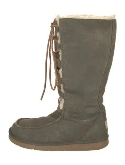 Pre-owned Ugg Suede Lace-up Boots In Green