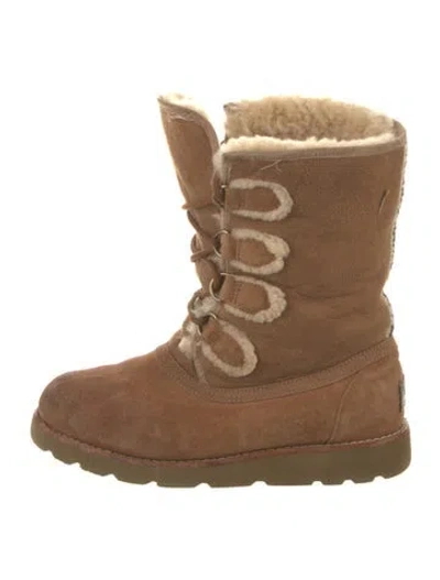 Pre-owned Ugg Suede Lace-up Boots In Neutral