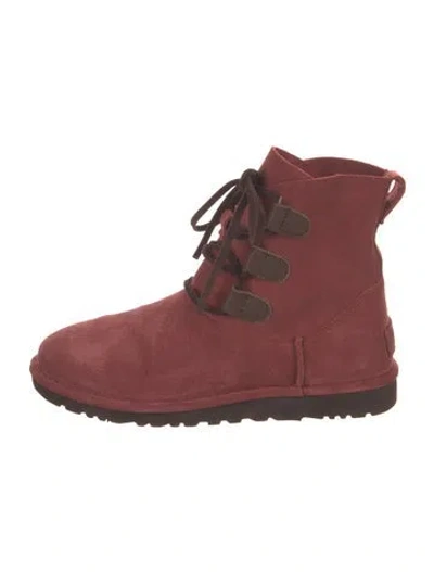 Pre-owned Ugg Suede Lace-up Boots In Red