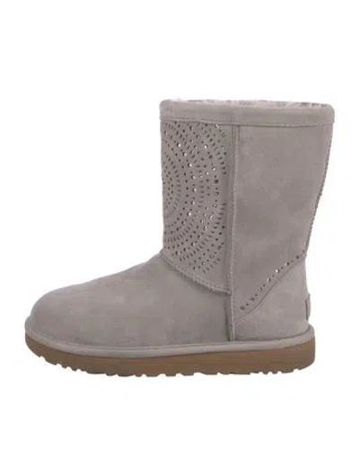 Pre-owned Ugg Suede Lasercut Accents Boots In Gray