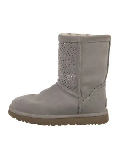 Pre-owned Ugg Suede Lasercut Accents Boots In Gray