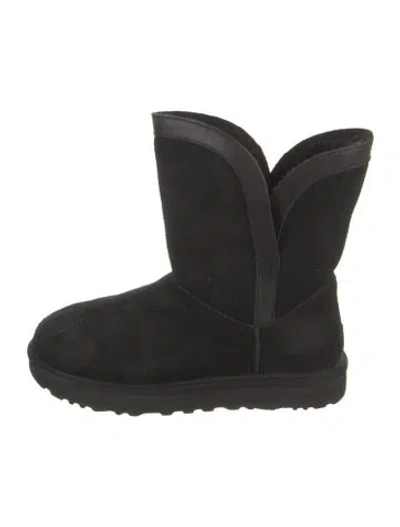 Pre-owned Ugg Suede Leather Trim Embellishment Boots In Black