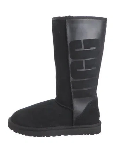 Pre-owned Ugg Suede Leather Trim Embellishment Boots In Black