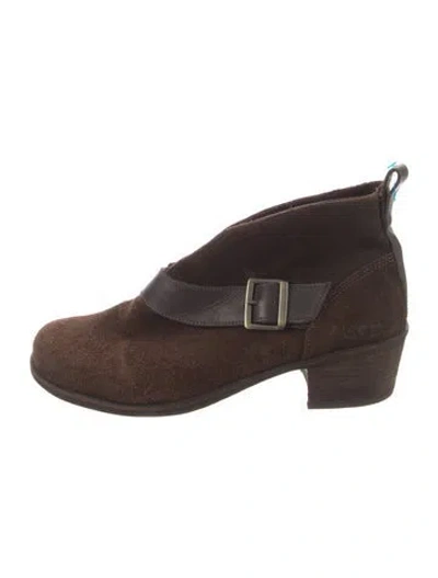 Pre-owned Ugg Suede Leather Trim Embellishment Boots In Brown