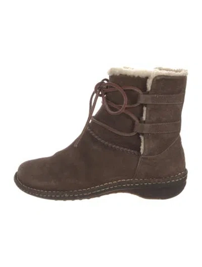 Pre-owned Ugg Suede Leather Trim Embellishment Boots In Brown