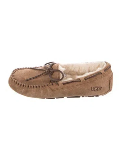 Pre-owned Ugg Suede Leather Trim Embellishment Moccasins In Brown
