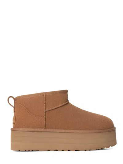 Ugg Suede Leather Ultra Mini Platform Ankle Boots In Brown