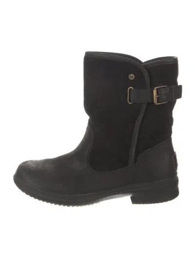 Pre-owned Ugg Suede Moto Boots In Black