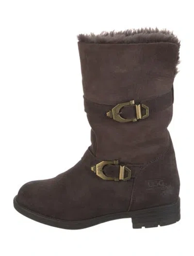 Pre-owned Ugg Suede Moto Boots In Black