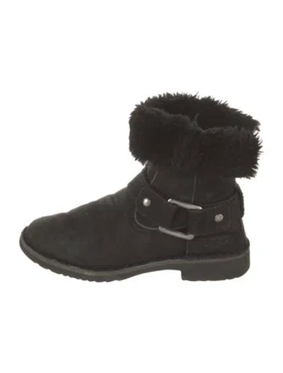 Pre-owned Ugg Suede Moto Boots In Black