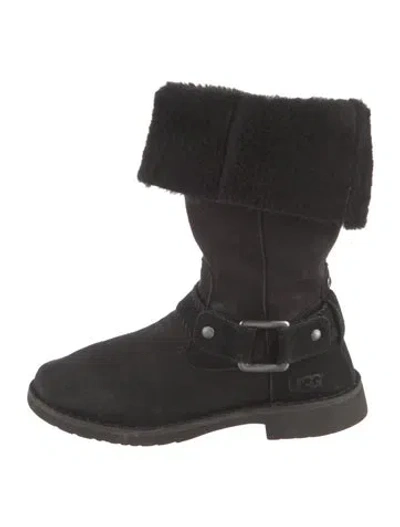 Pre-owned Ugg Suede Moto Boots In Black