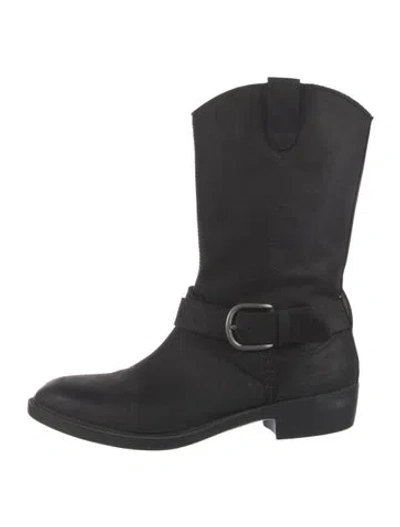 Pre-owned Ugg Suede Moto Boots In Black