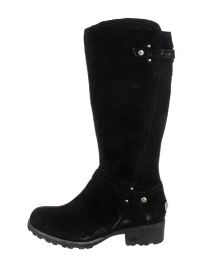 Pre-owned Ugg Suede Moto Boots In Black
