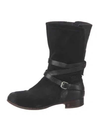 Pre-owned Ugg Suede Moto Boots In Black