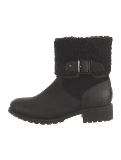 Pre-owned Ugg Suede Moto Boots In Black