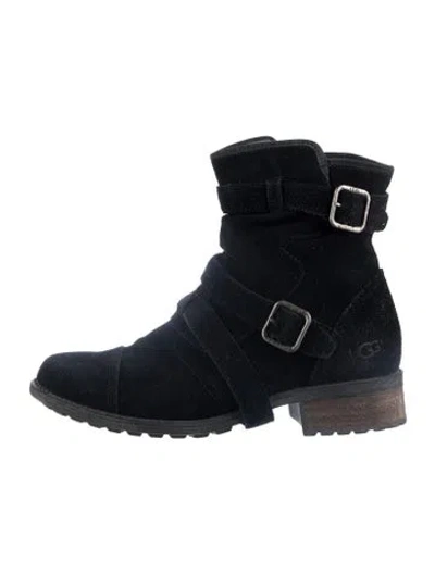 Pre-owned Ugg Suede Moto Boots In Black