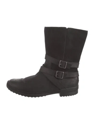 Pre-owned Ugg Suede Moto Boots In Black