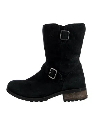 Pre-owned Ugg Suede Moto Boots In Black