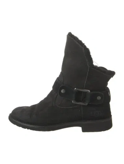 Pre-owned Ugg Suede Moto Boots In Black