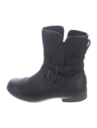 Pre-owned Ugg Suede Moto Boots In Blue