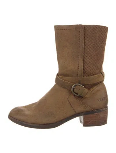 Pre-owned Ugg Suede Moto Boots In Brown