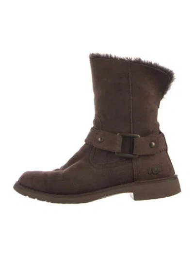 Pre-owned Ugg Suede Moto Boots In Brown
