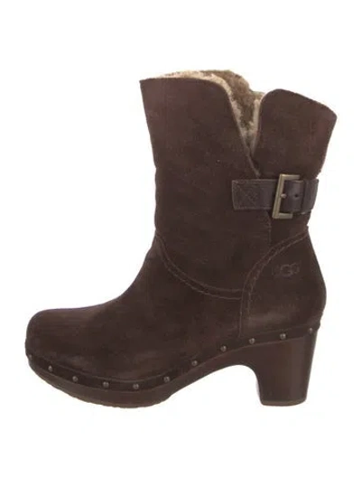 Pre-owned Ugg Suede Moto Boots In Brown
