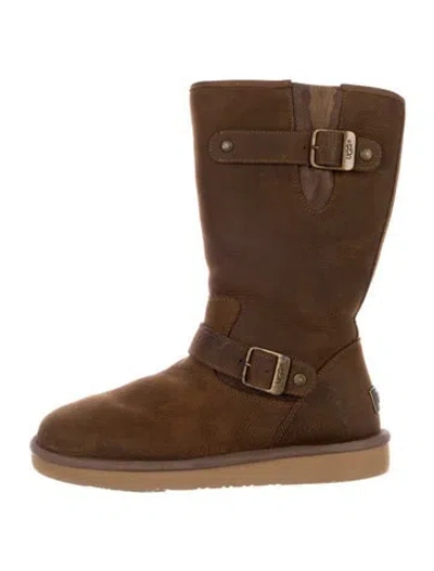 Pre-owned Ugg Suede Moto Boots In Brown