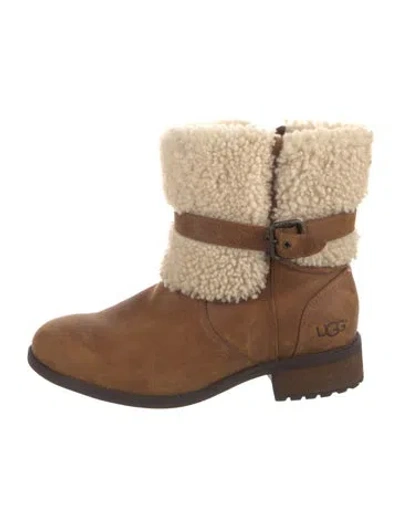 Pre-owned Ugg Suede Moto Boots In Brown