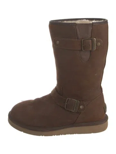 Pre-owned Ugg Suede Moto Boots In Brown