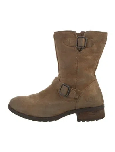 Pre-owned Ugg Suede Moto Boots In Brown