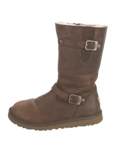 Pre-owned Ugg Suede Moto Boots In Brown