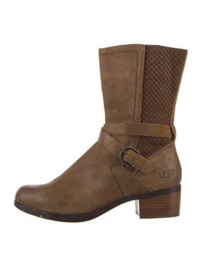 Pre-owned Ugg Suede Moto Boots In Brown