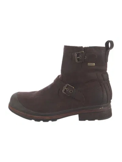 Pre-owned Ugg Suede Moto Boots In Brown