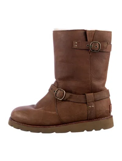 Pre-owned Ugg Suede Moto Boots In Brown