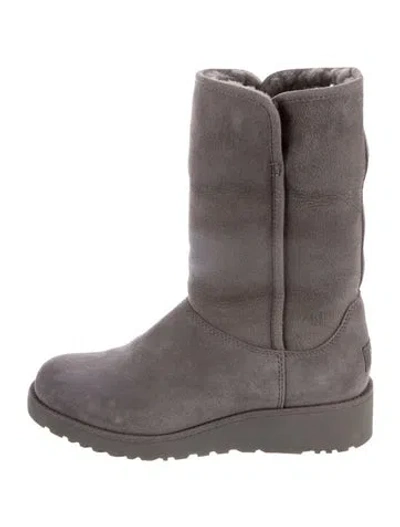 Pre-owned Ugg Suede Moto Boots In Gray