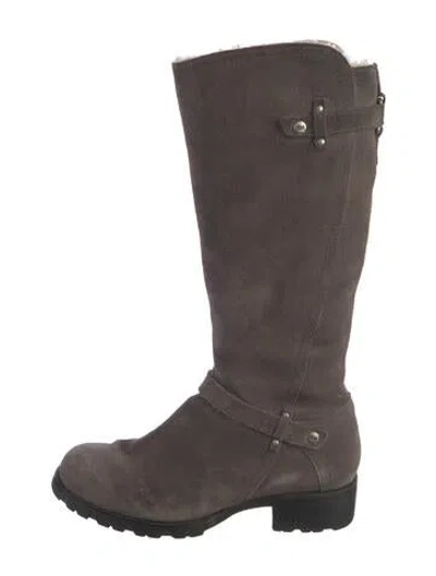 Pre-owned Ugg Suede Moto Boots In Gray