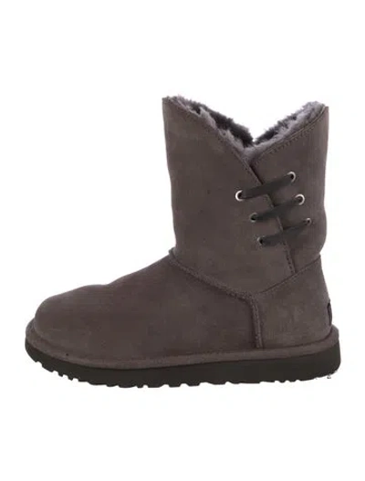 Pre-owned Ugg Suede Moto Boots In Gray