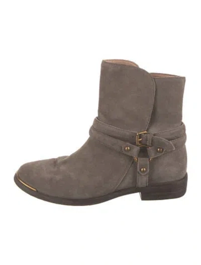 Pre-owned Ugg Suede Moto Boots In Grey