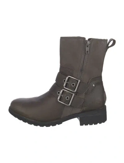 Pre-owned Ugg Suede Moto Boots In Grey
