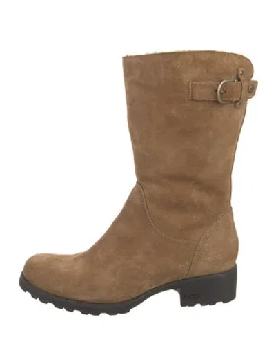 Pre-owned Ugg Suede Moto Boots In Neutral