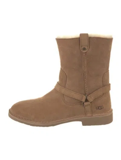 Pre-owned Ugg Suede Moto Boots In Neutral