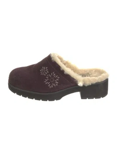 Pre-owned Ugg Suede Mules In Burgundy