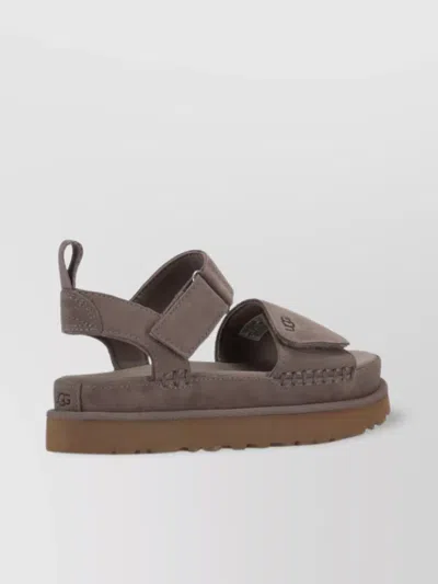 Ugg Suede Open Toe Flat Sole Sandals In Gray