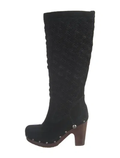 Pre-owned Ugg Suede Patterned Boots In Black