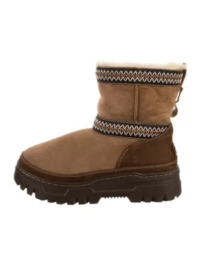 Pre-owned Ugg Suede Patterned Boots In Brown