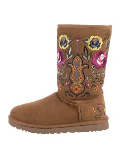 Pre-owned Ugg Suede Patterned Boots In Neutrals